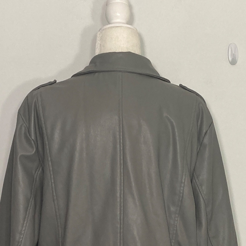 Miss London Black Label Womens Moto Jacket 2X Gray Vegan Leather Biker Y2K - Picture 8 of 16